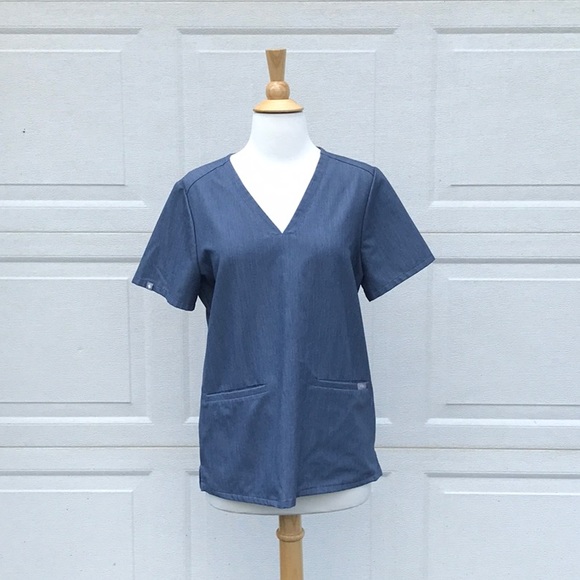 Figs Tops - Figs Technical Collection Denim Blue Casma Scrub Top Size Medium